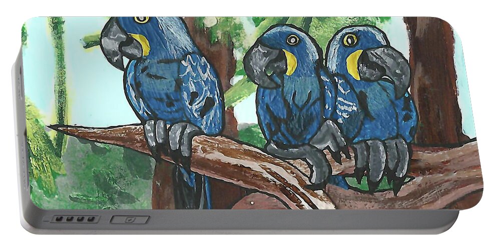 Macaws Portable Battery Charger featuring the painting 3 Macaws by Paul Fields