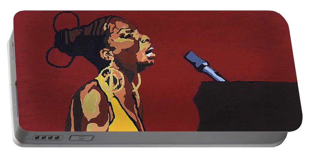 Nina Simone Portable Battery Charger featuring the painting Nina Simone #3 by Rachel Natalie Rawlins