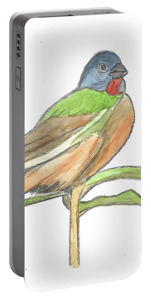Ronnie Maum Portable Battery Charger featuring the mixed media Painted Bunting #3 by Ronnie Maum