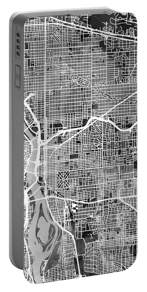 Portland Portable Battery Charger featuring the digital art Portland Oregon City Map by Michael Tompsett