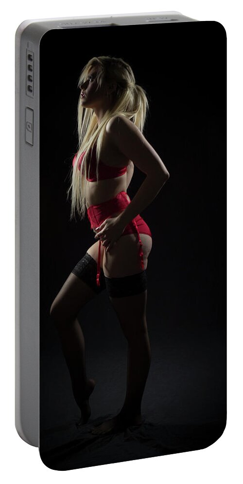 Sexy Portable Battery Charger featuring the photograph Red Lingerie #3 by La Bella Vita Boudoir