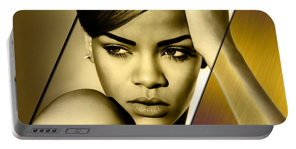 Rihanna Portable Battery Charger featuring the mixed media Rhianna Collection #3 by Marvin Blaine