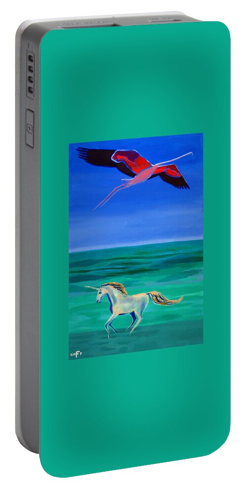 Flamingo Portable Battery Charger featuring the painting Sons of the Sun #1 by Enrico Garff