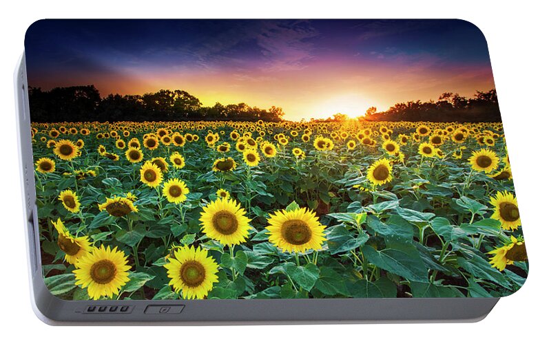 Sunset Portable Battery Charger featuring the photograph 3 Suns by Edward Kreis