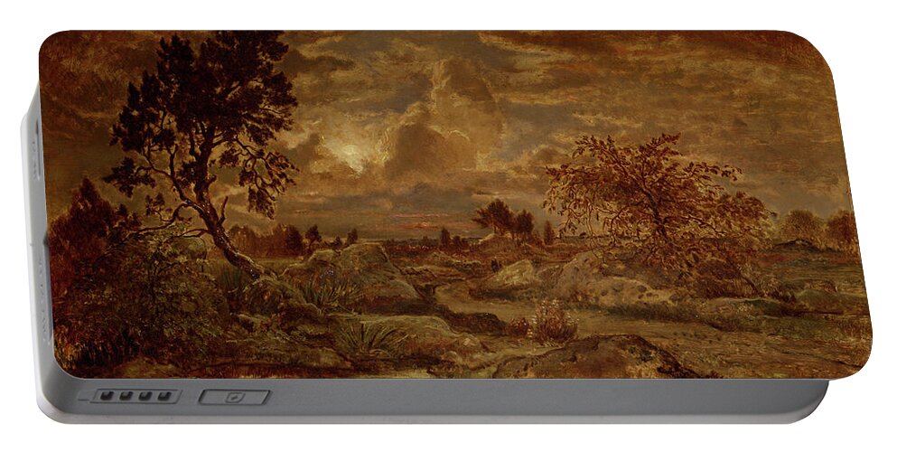 Sunset Near Arbonne Portable Battery Charger featuring the painting Sunset near Arbonne #3 by Theodore Rousseau