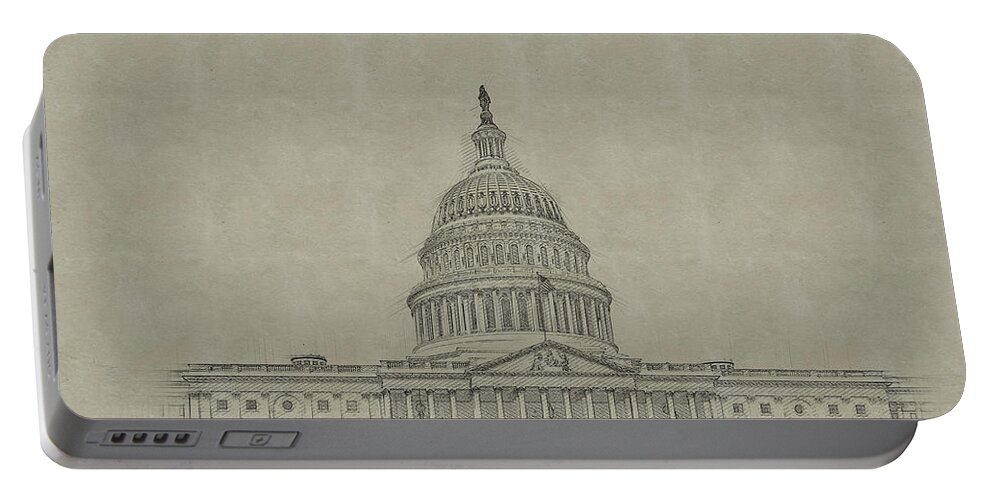 Washington Portable Battery Charger featuring the digital art US Capitol Washington DC #3 by Carlos Cano