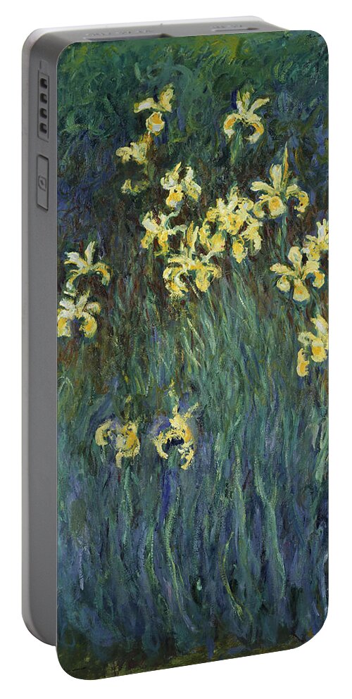 Claude Monet Portable Battery Charger featuring the painting Yellow Irises #3 by Claude Monet