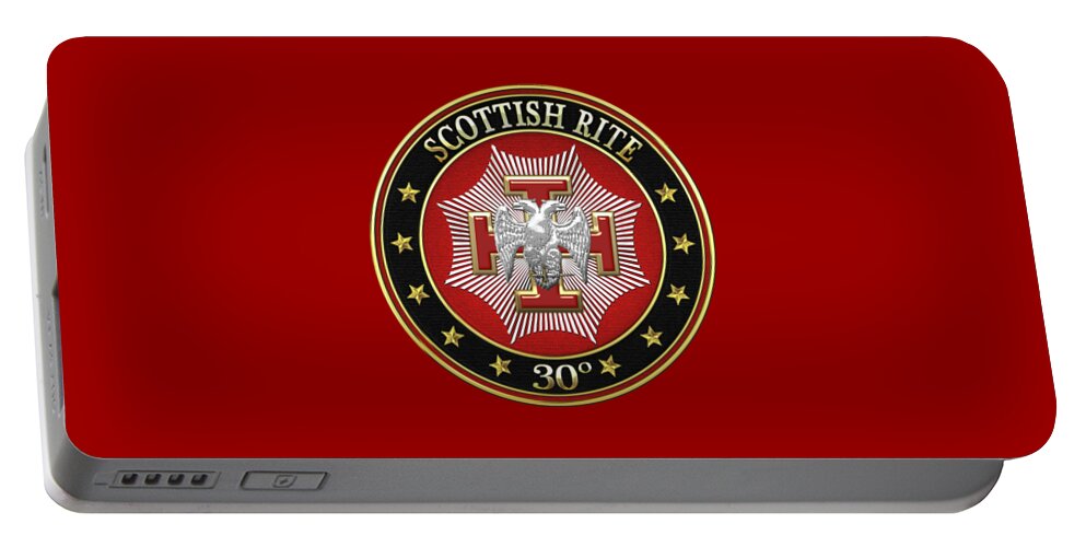 'scottish Rite' Collection By Serge Averbukh Portable Battery Charger featuring the digital art 30th Degree - Knight Kadosh Jewel on Red Leather by Serge Averbukh