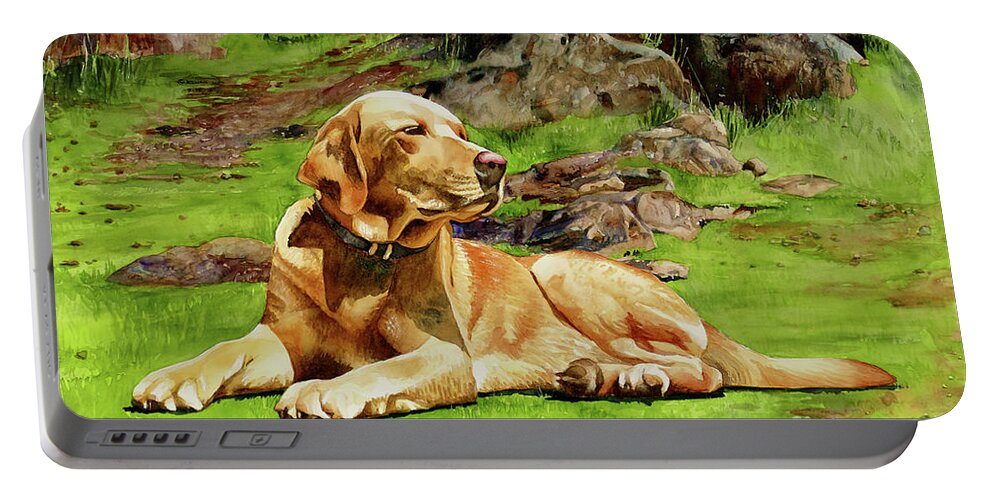 Dog Portable Battery Charger featuring the painting #315 Buck #315 by William Lum