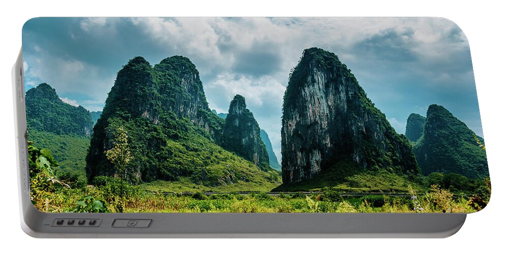 Karst Portable Battery Charger featuring the photograph Karst mountains and rural scenery #33 by Carl Ning