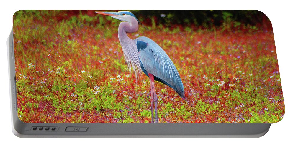 Blue Heron Portable Battery Charger featuring the digital art 33- Magic Garden by Joseph Keane
