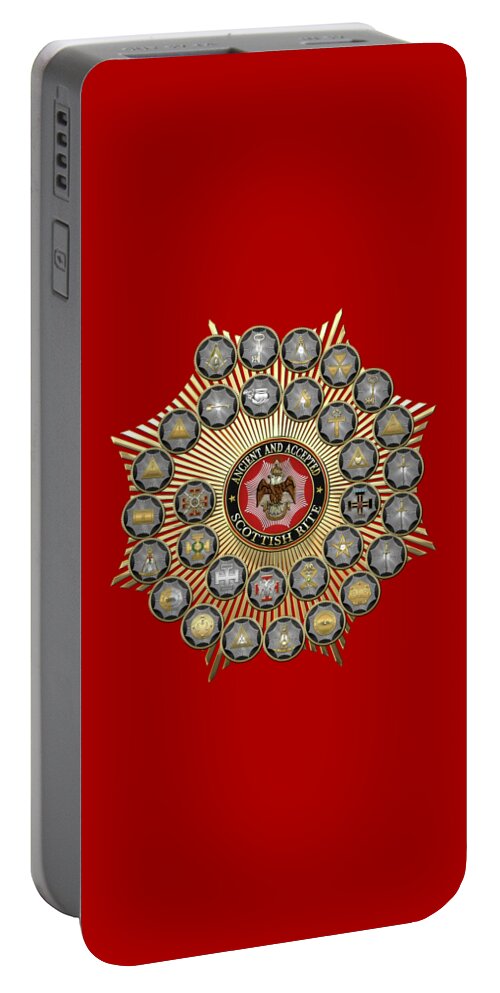 'scottish Rite' Collection By Serge Averbukh Portable Battery Charger featuring the digital art 33 Scottish Rite Degrees on Red Leather by Serge Averbukh