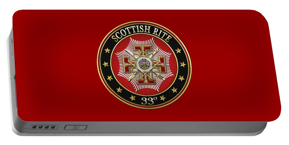 'scottish Rite' Collection By Serge Averbukh Portable Battery Charger featuring the digital art 33rd Degree - Inspector General Jewel on Red Leather by Serge Averbukh