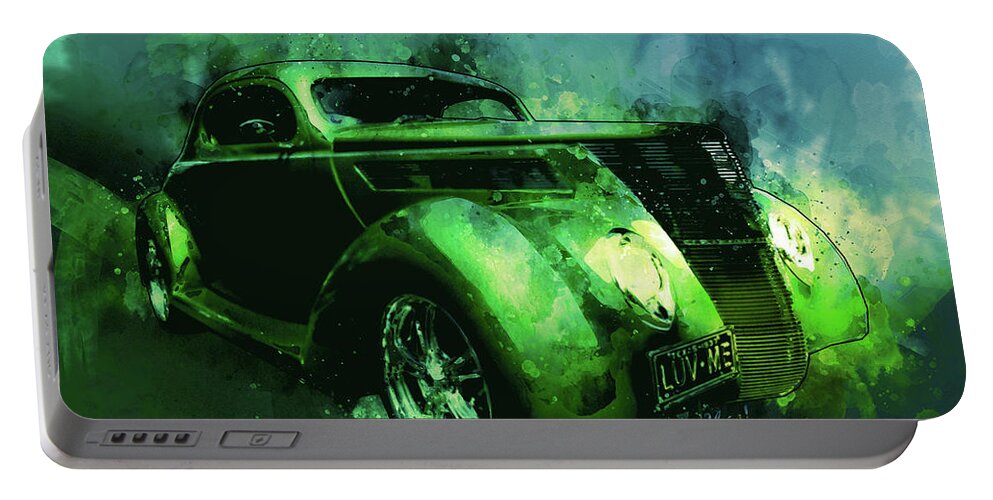 37 Portable Battery Charger featuring the photograph 37 Ford Street Rod Luv Me Green Meanie by Chas Sinklier
