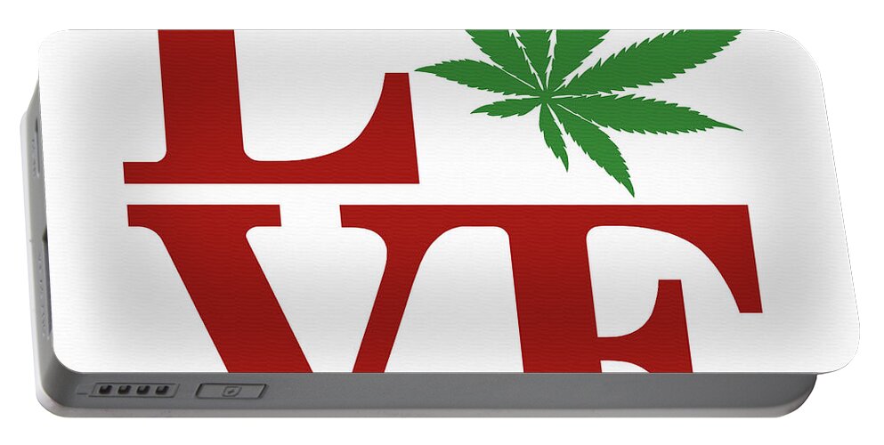 Marijuana Portable Battery Charger featuring the digital art Marijuana Leaf Love Sign #37 by Gregory Murray