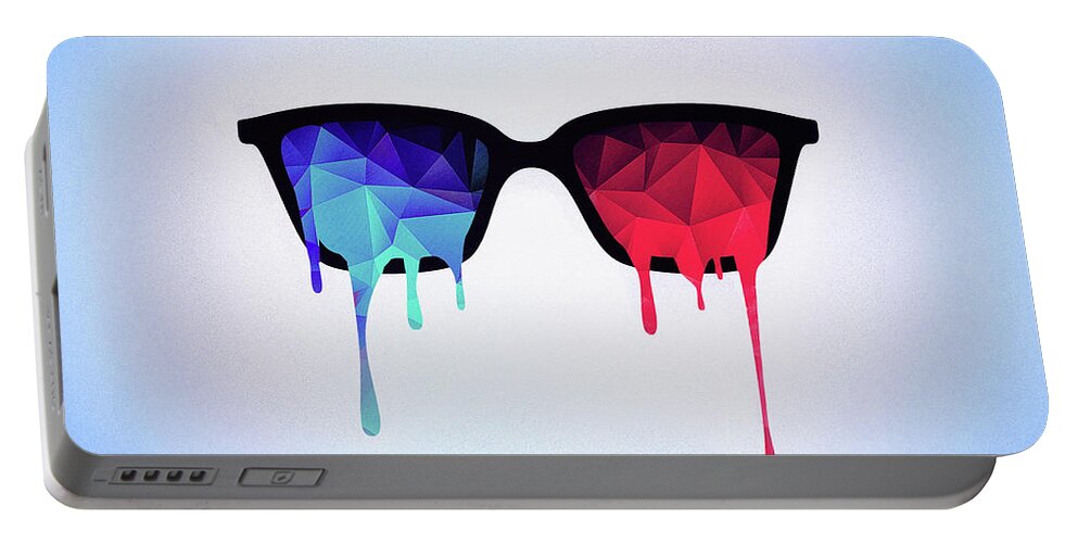Nerd Portable Battery Charger featuring the digital art 3D Psychedelic / Goa Meditation Glasses by Philipp Rietz