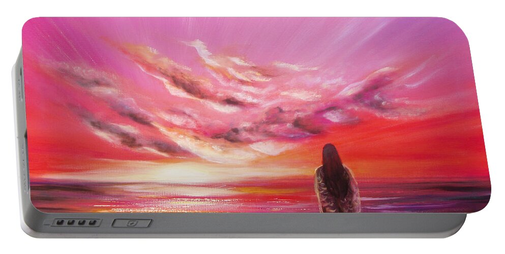 Sunset Portable Battery Charger featuring the painting Beyond the Sunset #4 by Gina De Gorna