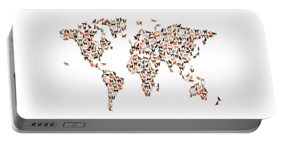 World Map Portable Battery Charger featuring the digital art Cats Map of the World Map by Michael Tompsett