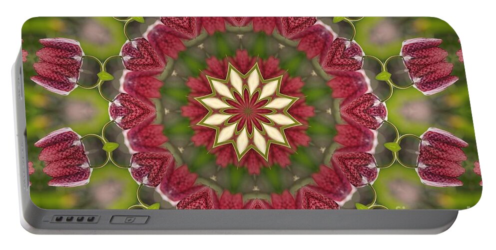 Mccombie Portable Battery Charger featuring the digital art Checkered Lilies Mandala #2 by J McCombie