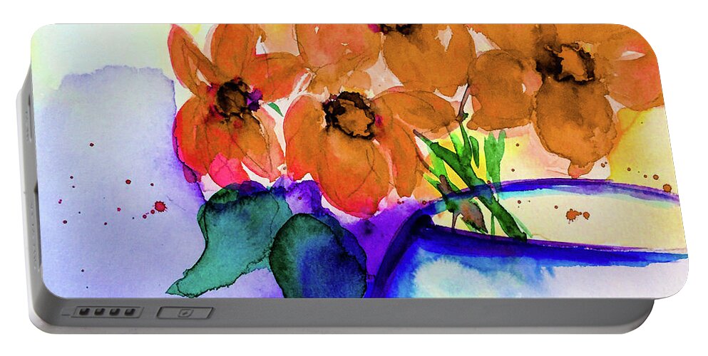 Bouquet Portable Battery Charger featuring the mixed media colorful Bouquet #4 by Britta Zehm
