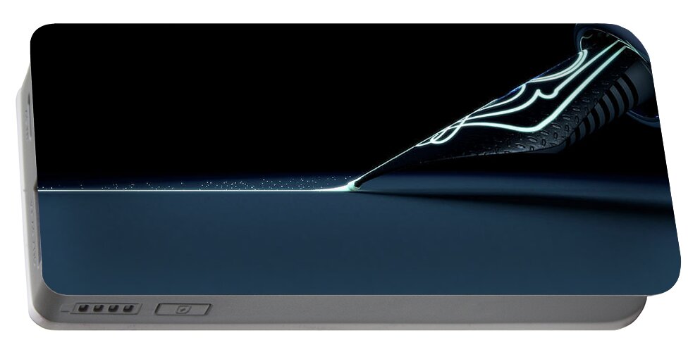 Pen Portable Battery Charger featuring the digital art Fountain Pen Drawing Luminous Line #4 by Allan Swart