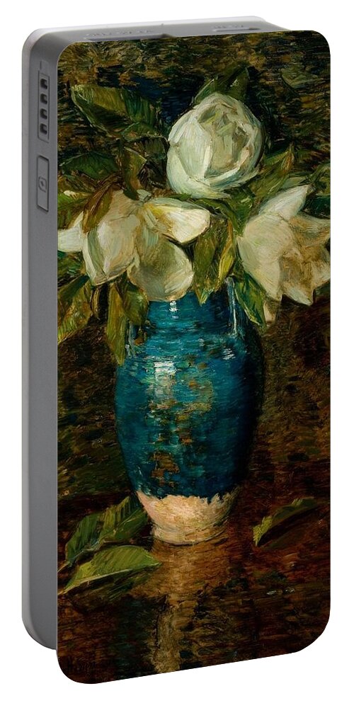 Giant Magnolias Portable Battery Charger featuring the painting Giant Magnolias by Childe Hassam