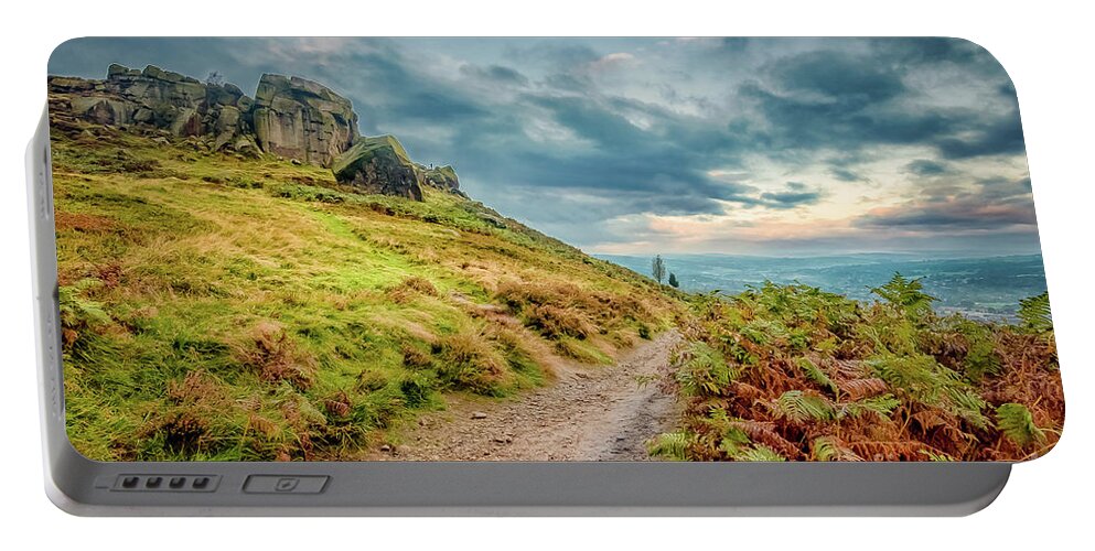 Airedale Portable Battery Charger featuring the photograph Misty morning in Ilkley by Mariusz Talarek
