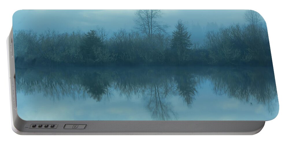 Reflections Lake Portable Battery Charger featuring the photograph Reflections blue lake by Cathy Anderson