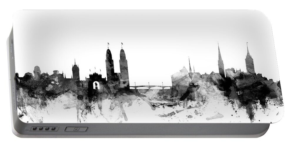 Zurich Portable Battery Charger featuring the digital art Zurich Switzerland Skyline by Michael Tompsett