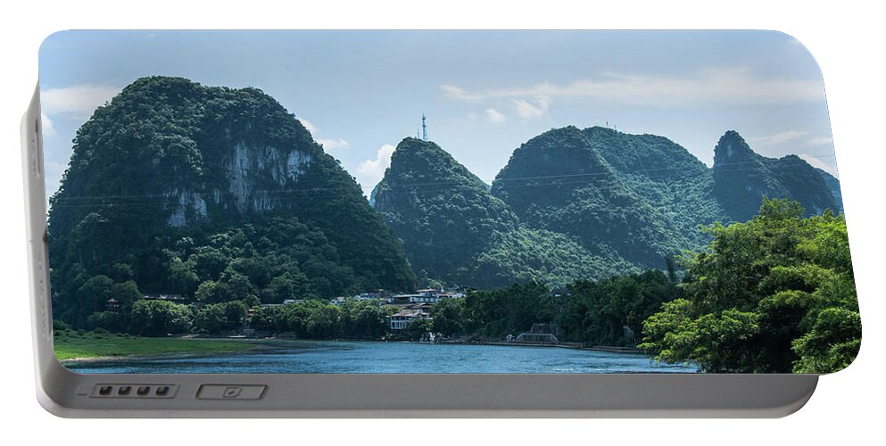 River Portable Battery Charger featuring the photograph Lijiang River and karst mountains scenery #46 by Carl Ning