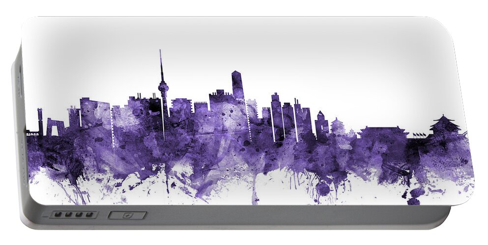 Beijing Portable Battery Charger featuring the digital art Beijing China Skyline by Michael Tompsett