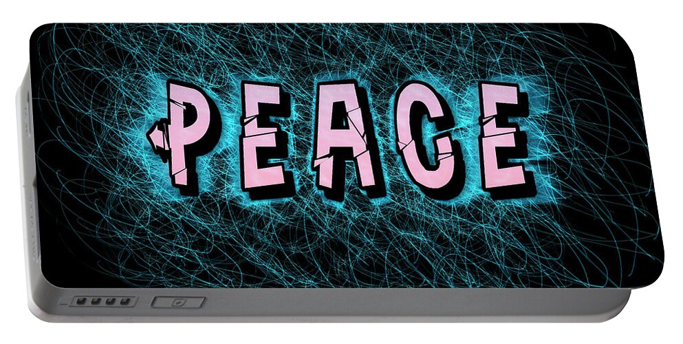Hippie Portable Battery Charger featuring the photograph Digitally enhanced PEACE text #5 by Humorous Quotes