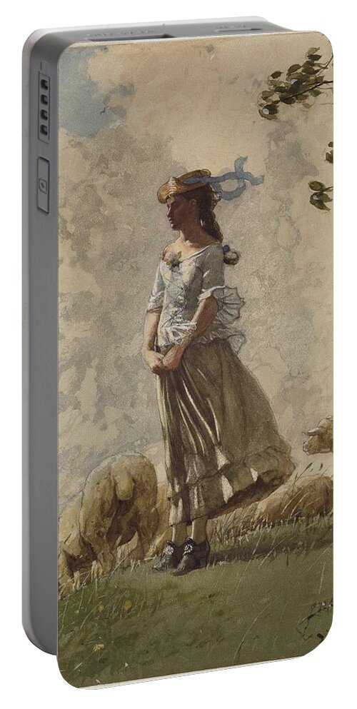 Winslow Homer (american Portable Battery Charger featuring the painting Fresh Air #8 by Winslow Homer