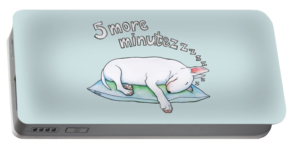 Bull Terrier Portable Battery Charger featuring the drawing 5 More Minutes by Jindra Noewi