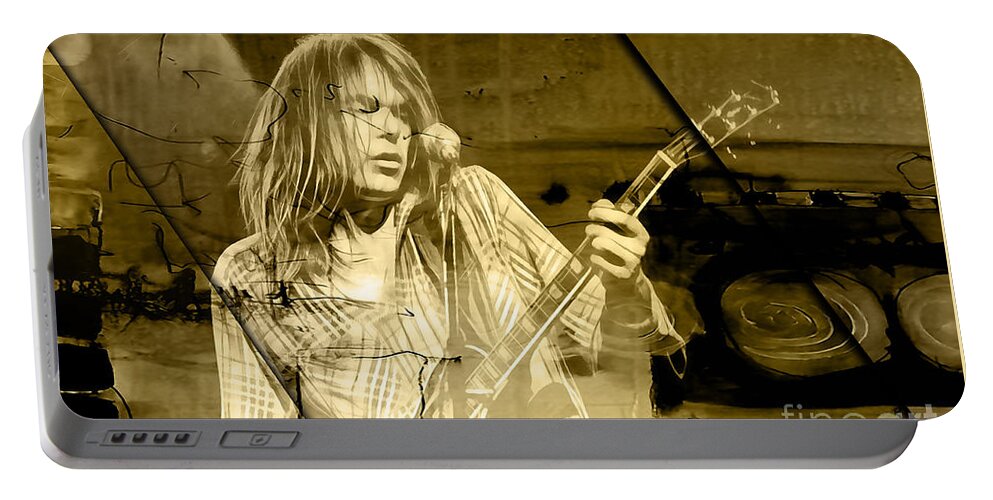 Neil Young Portable Battery Charger featuring the mixed media Neil Young Collection #52 by Marvin Blaine