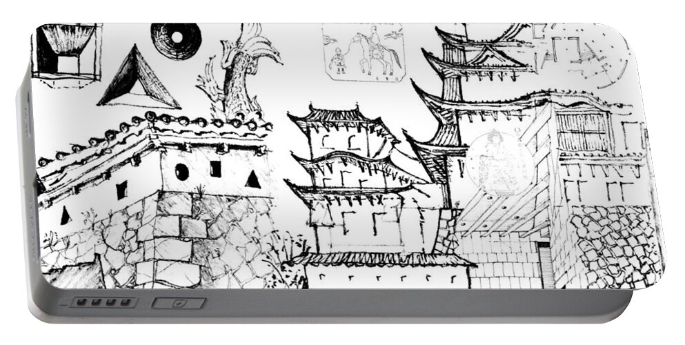 Japan Portable Battery Charger featuring the drawing 5.23.Japan-5-detail-b by Charlie Szoradi
