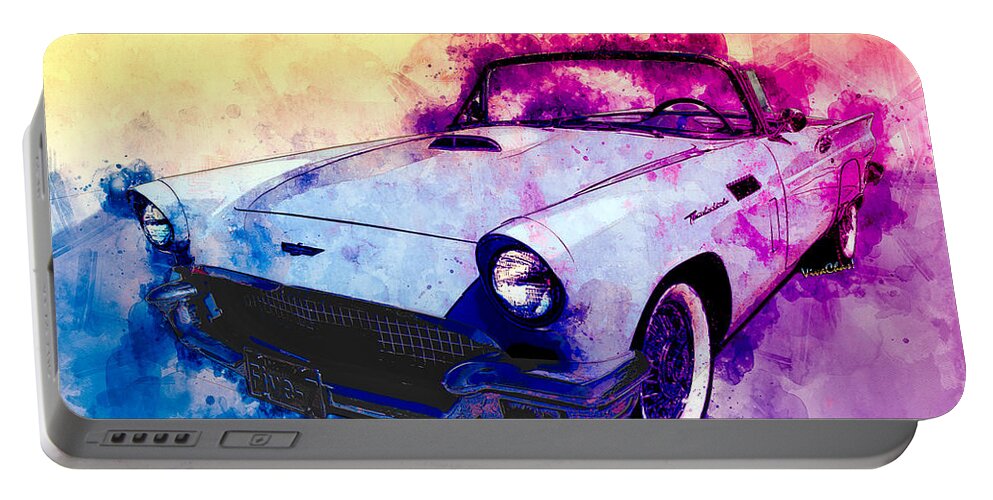 57 Portable Battery Charger featuring the mixed media 57 Thunderbird Watercolour by Chas Sinklier