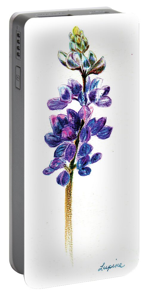 Lupine Portable Battery Charger featuring the drawing 5x7auto Lupine by Shelley Myers