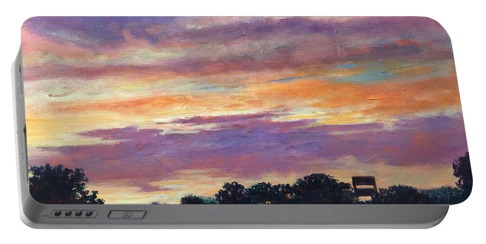 6 A.m. Portable Battery Charger featuring the painting 6 A. M. A Hint of Green by Rand Burns