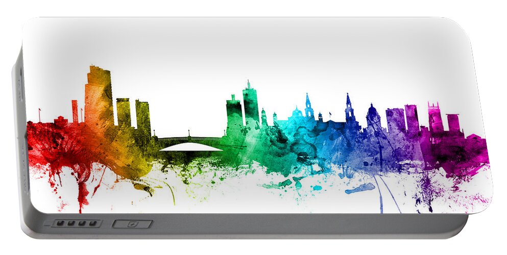 City Portable Battery Charger featuring the digital art Leeds England Skyline by Michael Tompsett