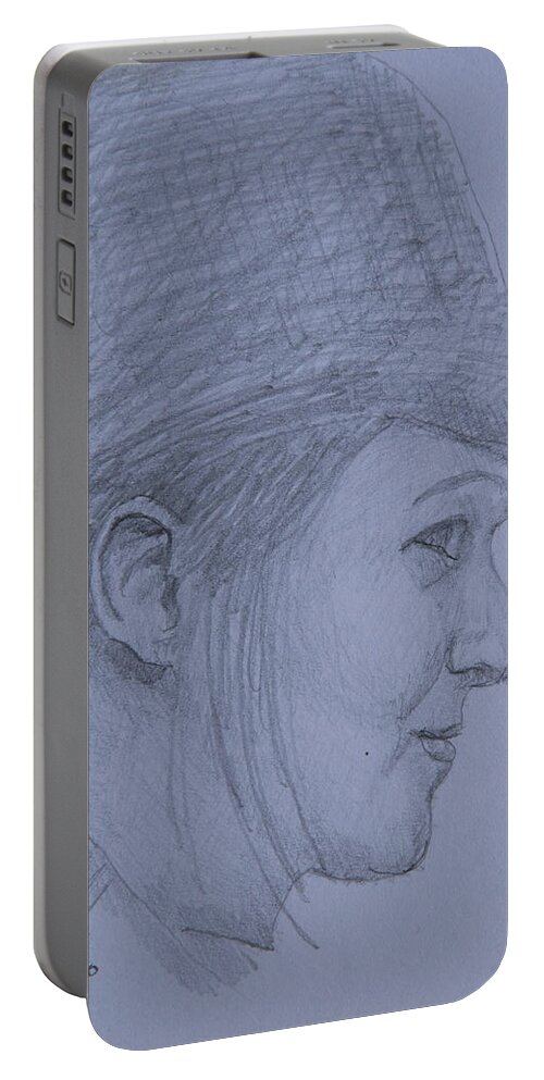  Beauty Portable Battery Charger featuring the drawing Profile #6 by Masami Iida