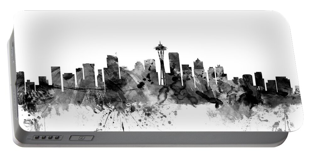 United States Portable Battery Charger featuring the digital art Seattle Washington Skyline by Michael Tompsett