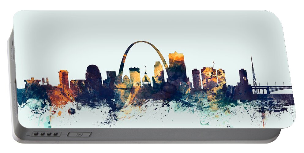 St Louis Portable Battery Charger featuring the digital art St Louis Missouri Skyline #6 by Michael Tompsett