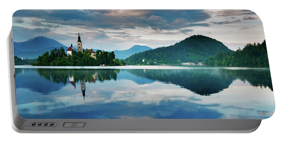 Bled Portable Battery Charger featuring the photograph Sunset over Lake Bled #6 by Ian Middleton