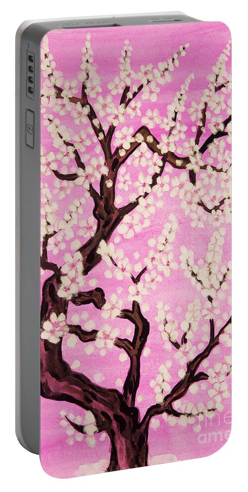 Tree Portable Battery Charger featuring the painting White tree in blossom, painting #6 by Irina Afonskaya