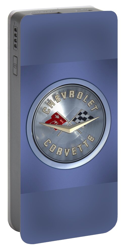 Chevrolet Corvette Portable Battery Charger featuring the photograph 60 Chevy Corvette Emblem by Mike McGlothlen