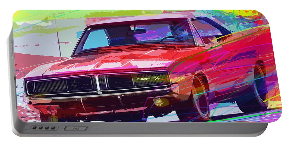 1969 Dodge Portable Battery Charger featuring the painting 69 Dodge Charger by David Lloyd Glover