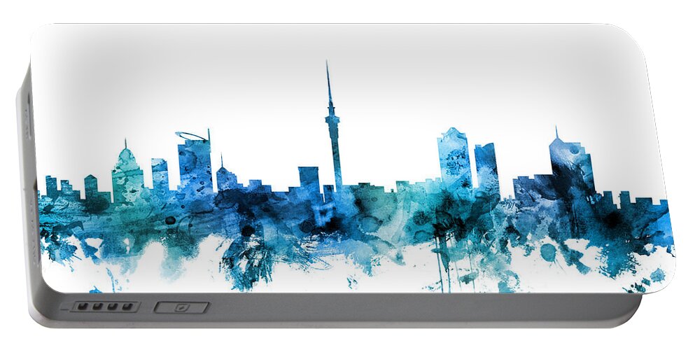 Auckland Portable Battery Charger featuring the digital art Auckland New Zealand Skyline by Michael Tompsett