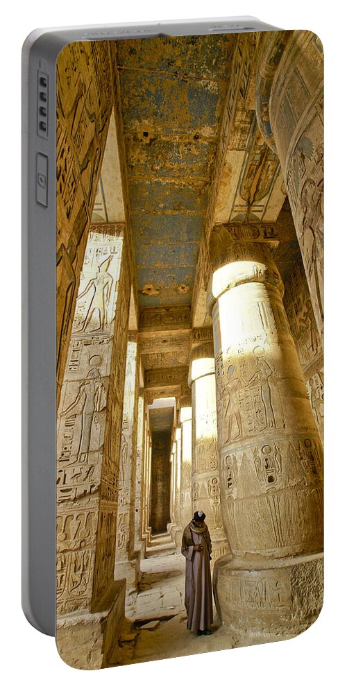 Egypt Portable Battery Charger featuring the photograph Colonnade in an Egyptian Temple by Michele Burgess