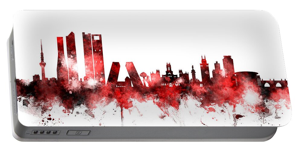 Madrid Portable Battery Charger featuring the digital art Madrid Spain Skyline by Michael Tompsett